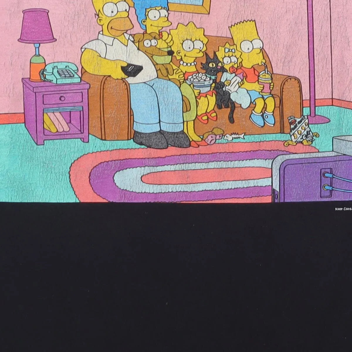 Close-up of the main graphic on the Vintage 1990s The Simpsons "Couch Gag" T-Shirt - S