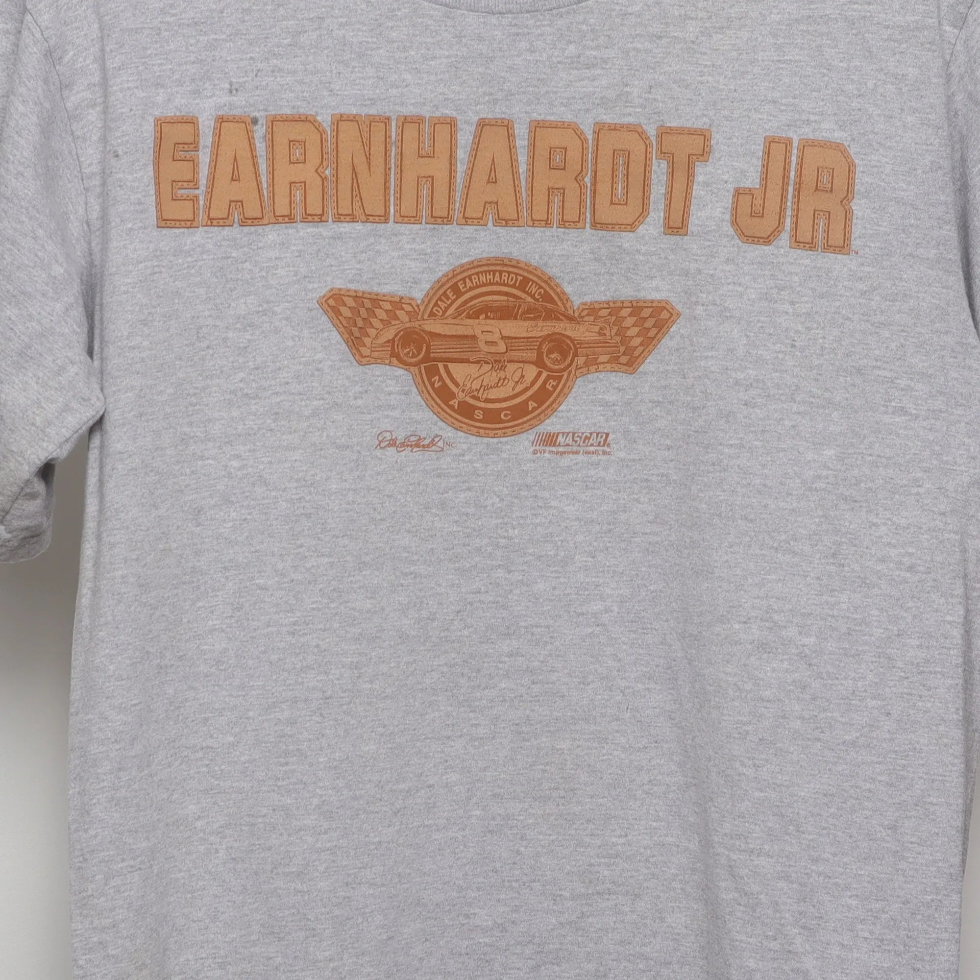 Close-up of the main graphic on the Vintage 2000s Earnhardt Jr. Embroidered Racing Tee M