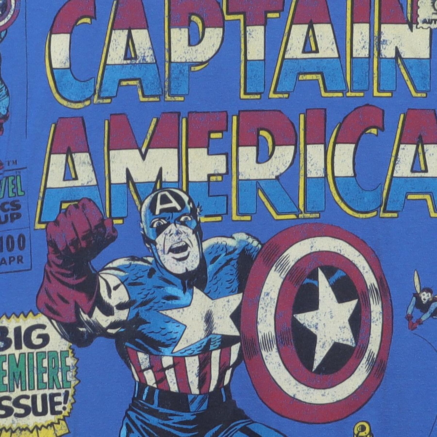 Close-up of the main graphic on the Vintage 2000s Marvel Comics "Captain America #100 Comic Cover" T-Shirt - L