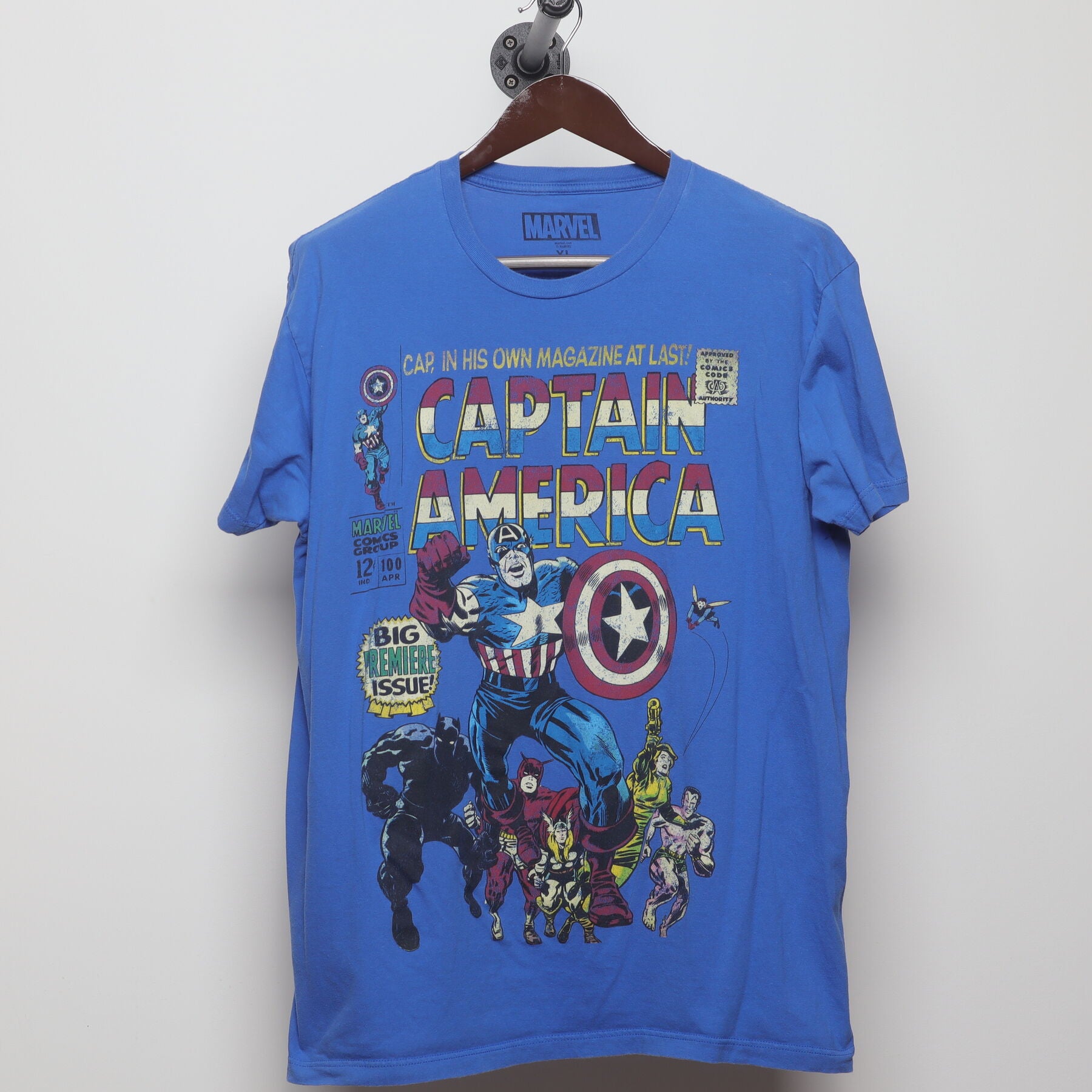 Front view of Vintage 2000s Marvel Comics "Captain America #100 Comic Cover" T-Shirt - L