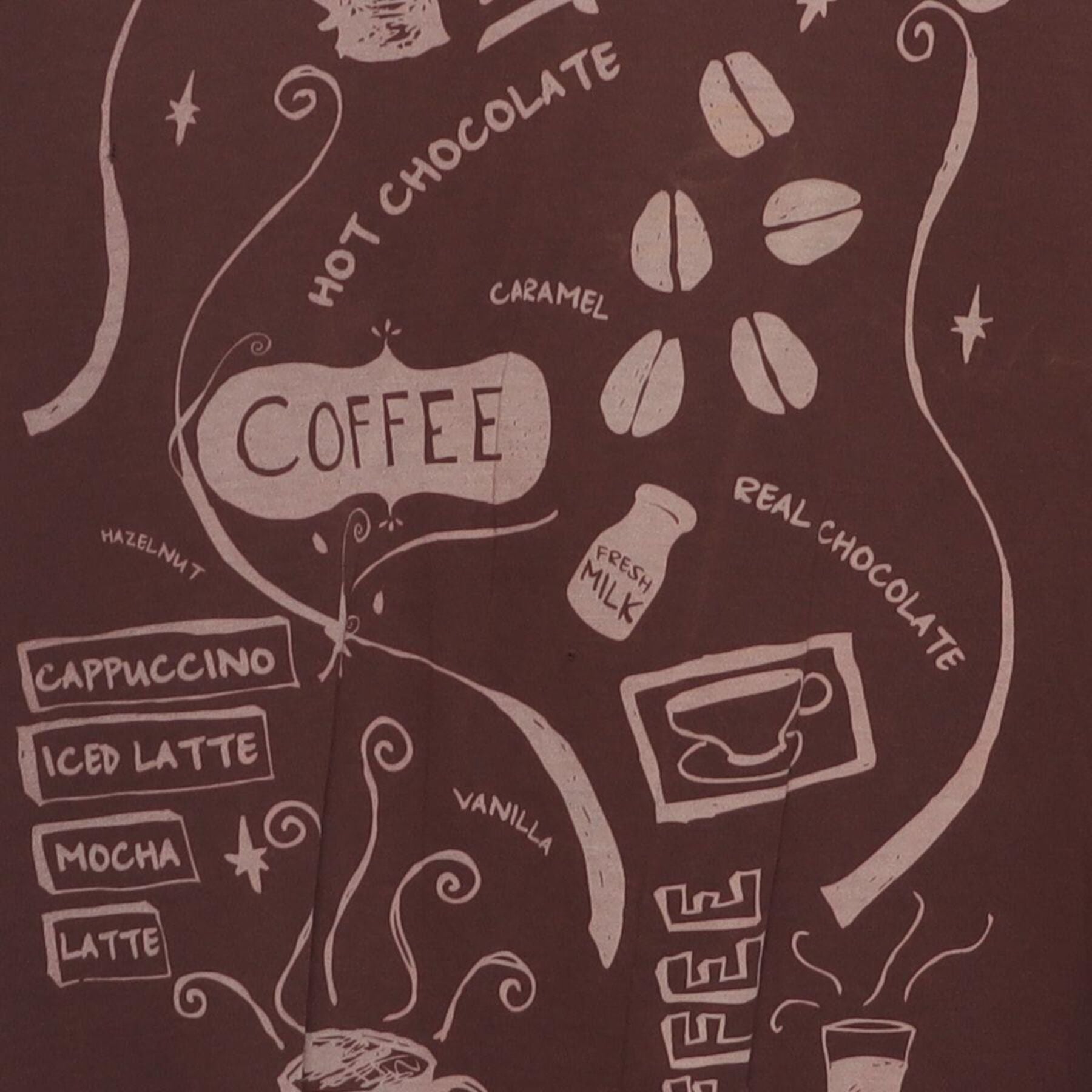 Close-up of the main graphic on the Vintage Y2K McCafé "Coffee Menu" T-Shirt - M