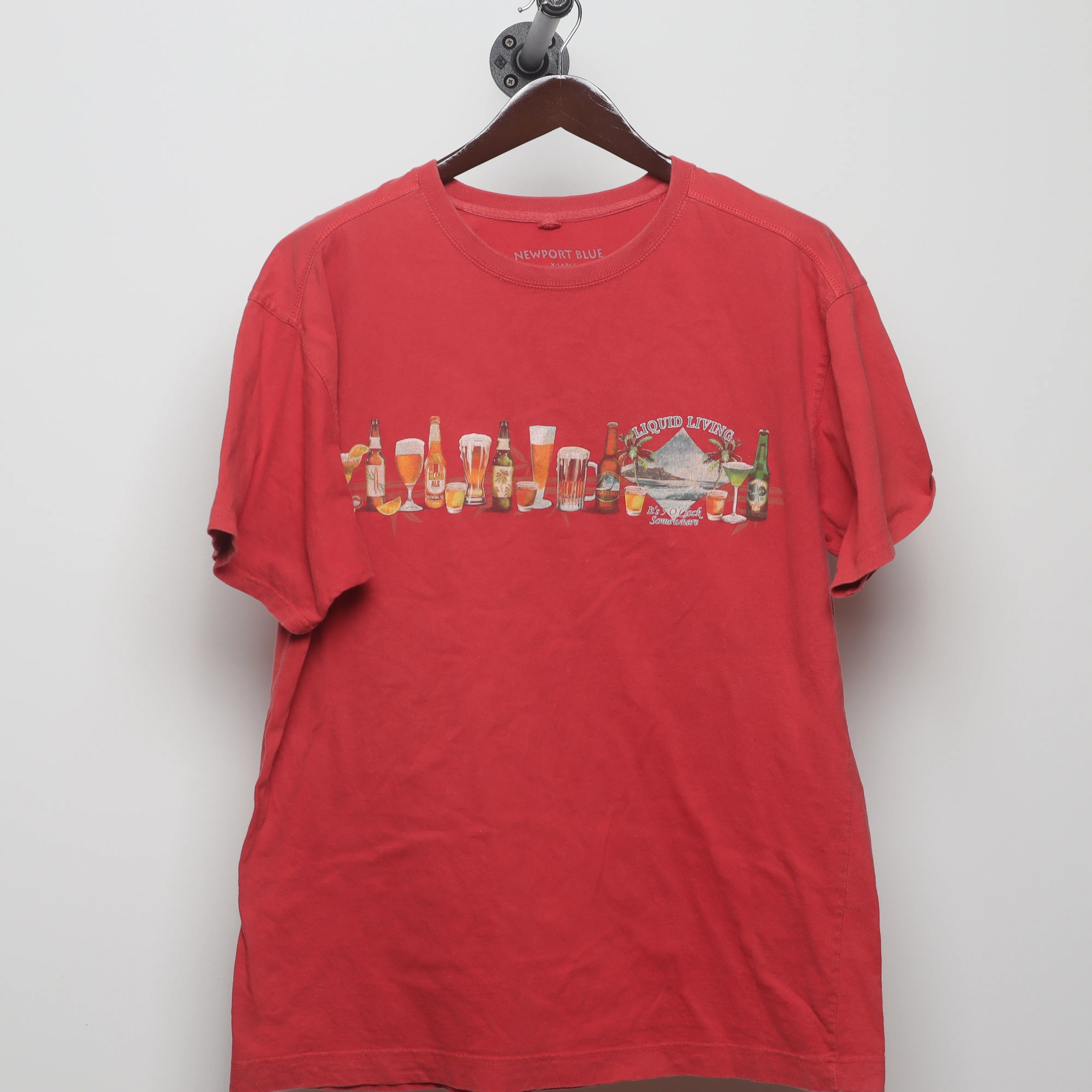 Front view of Vintage 2000s Newport Blue Liquid Living Beer T-Shirt L