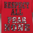 Close-up of the main graphic on the Vintage 2000s Respect All Fear None Graphic Tee S