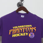 Close-up of the collar and tag on the Vintage 2000s Youngstown Phantoms Hockey T-Shirt S