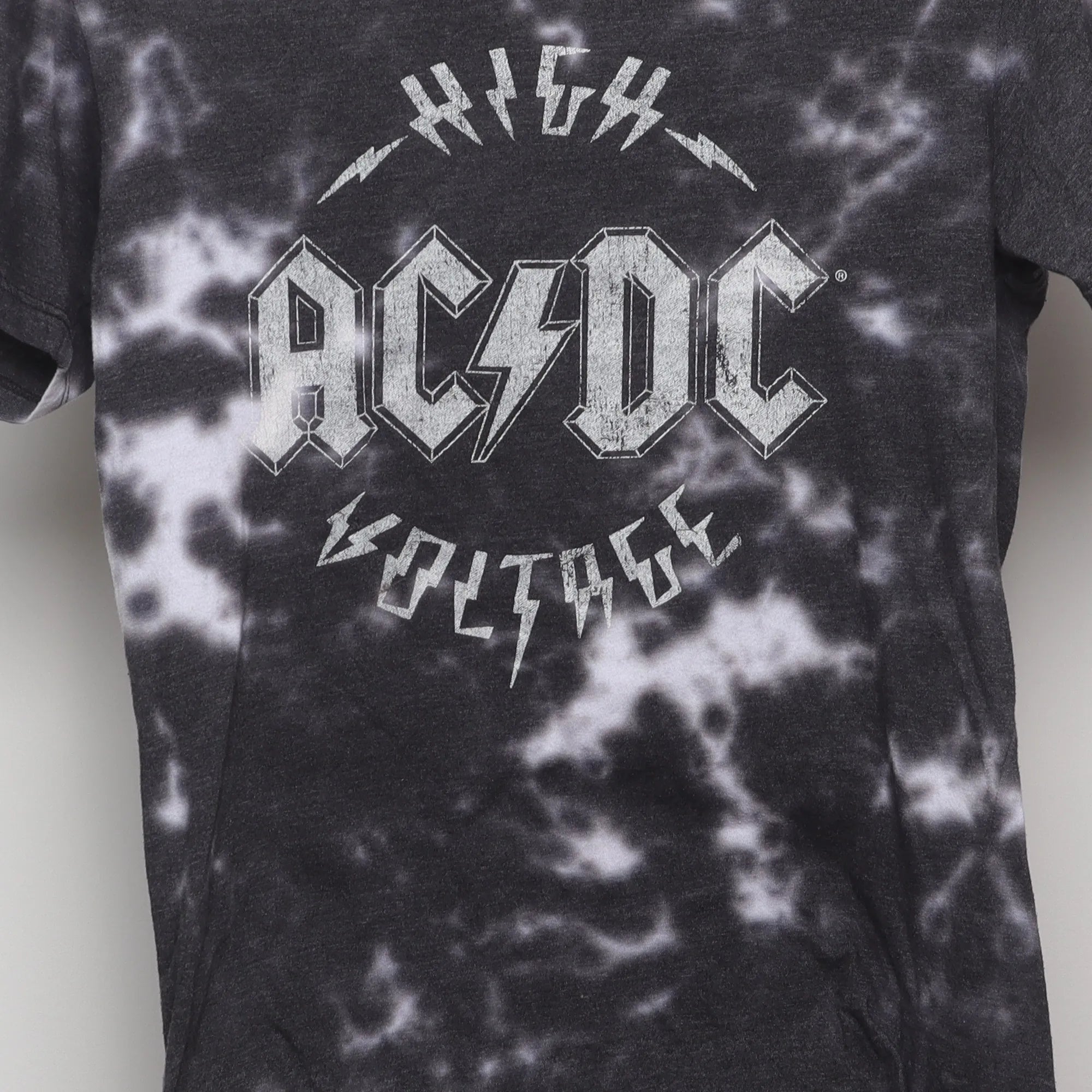 Close-up of the main graphic on the Vintage 2010s AC/DC High Voltage Tie-Dye Tee S