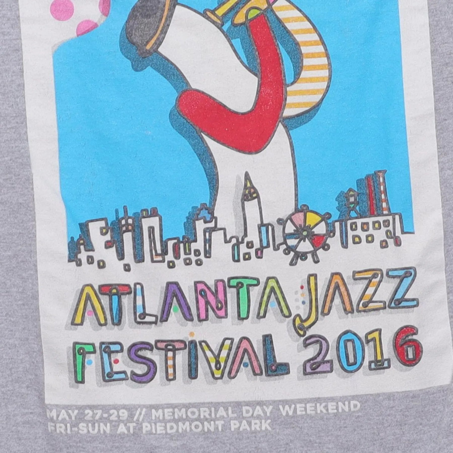 Close-up of the main graphic on the Vintage 2010s Atlanta Jazz Festival "39th Annual Performers" T-Shirt - S