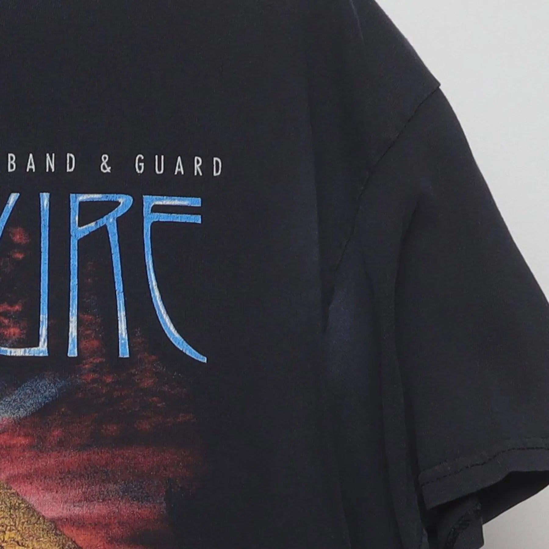 Close-up of the single stitch sleeve on the Vintage 2010s Copperas Cove High School Band "Adventure" T-Shirt - M