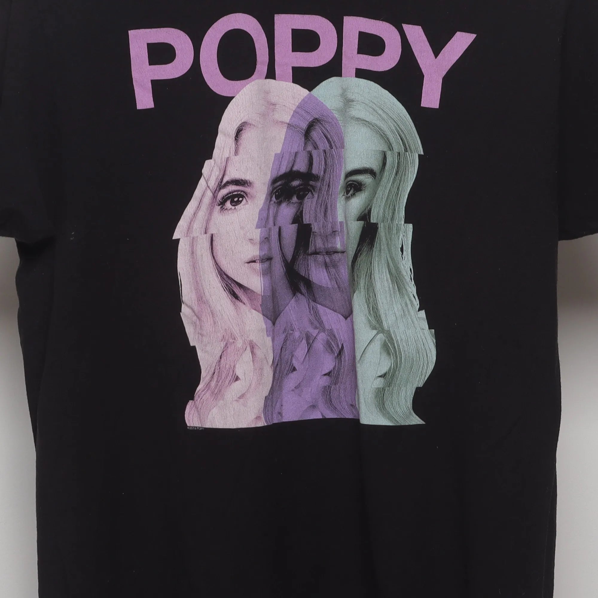 Close-up of the main graphic on the Vintage 2010s Poppy Glitch Graphic Band T-Shirt L