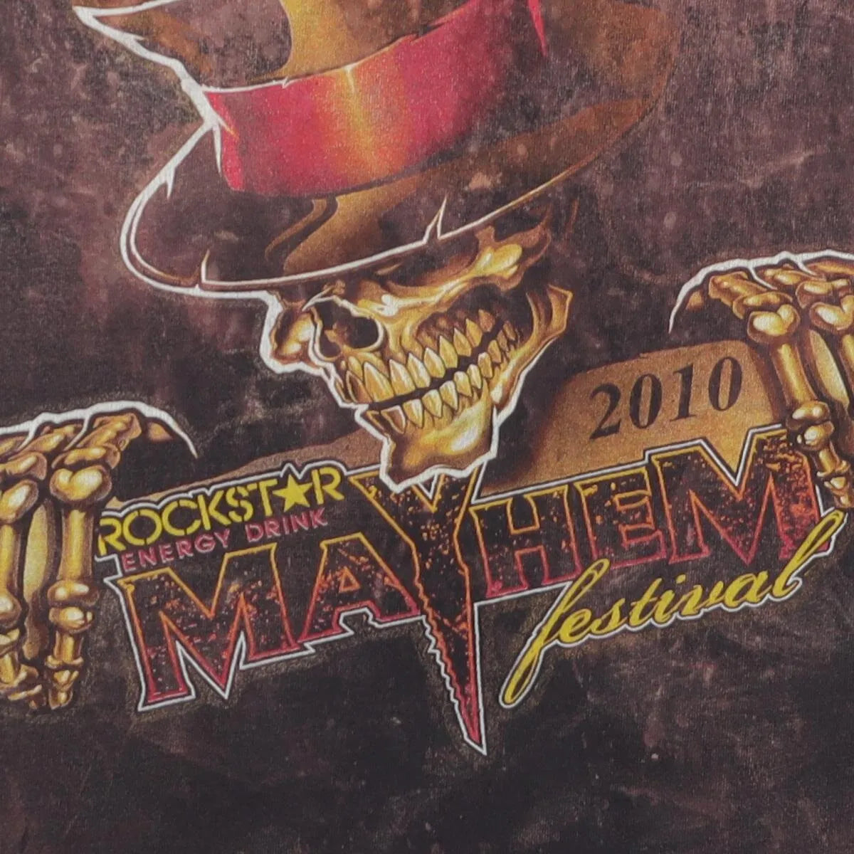Close-up of the main graphic on the Vintage 2010s Rockstar Mayhem Festival "2010 Tour" T-Shirt - M