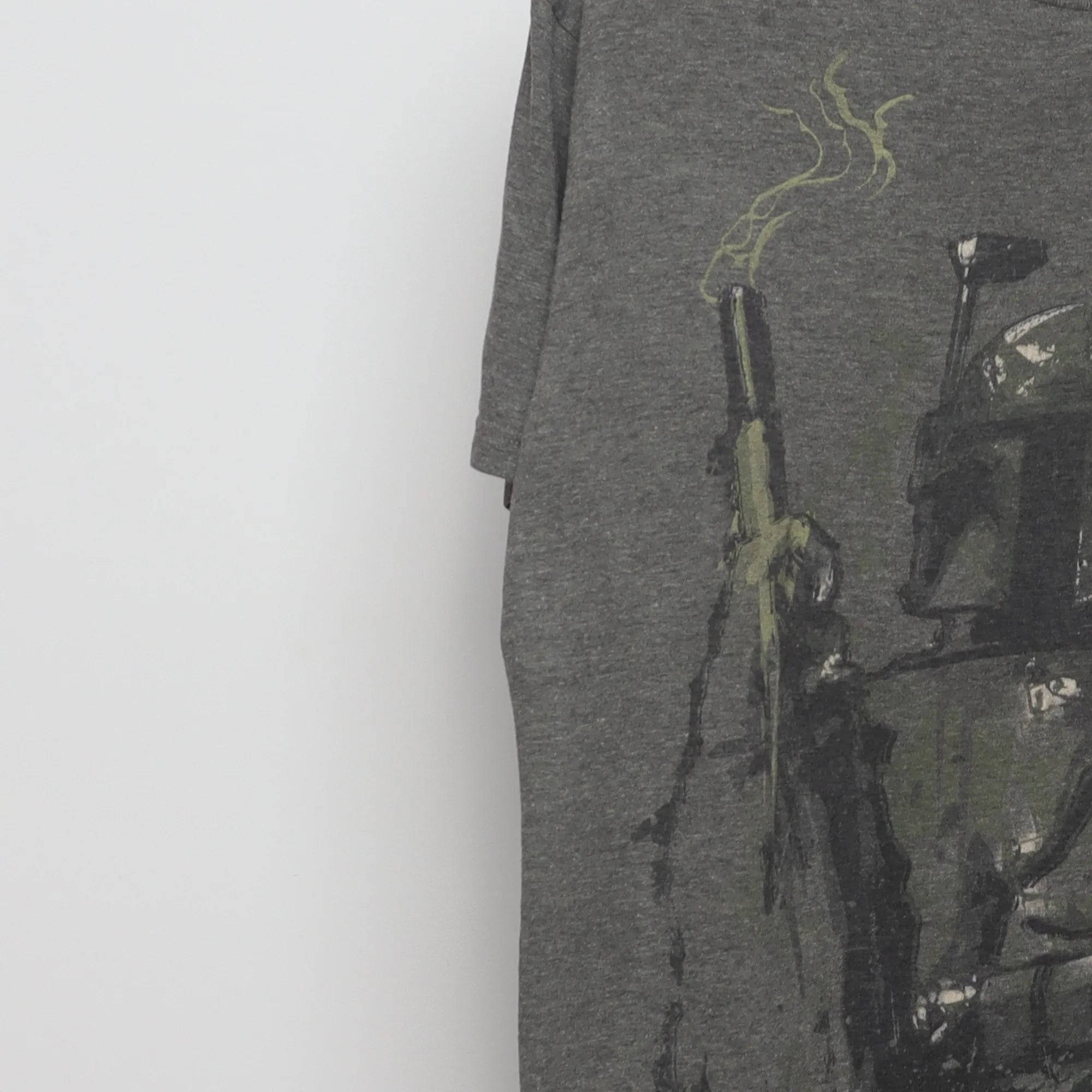 Close-up of the sleeve on the Vintage 2010s Star Wars Boba Fett Sketch Tee L