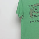 Close-up of the sleeve on the Vintage 2010s Star Wars Grogu 'I'm All Ears' Tee M