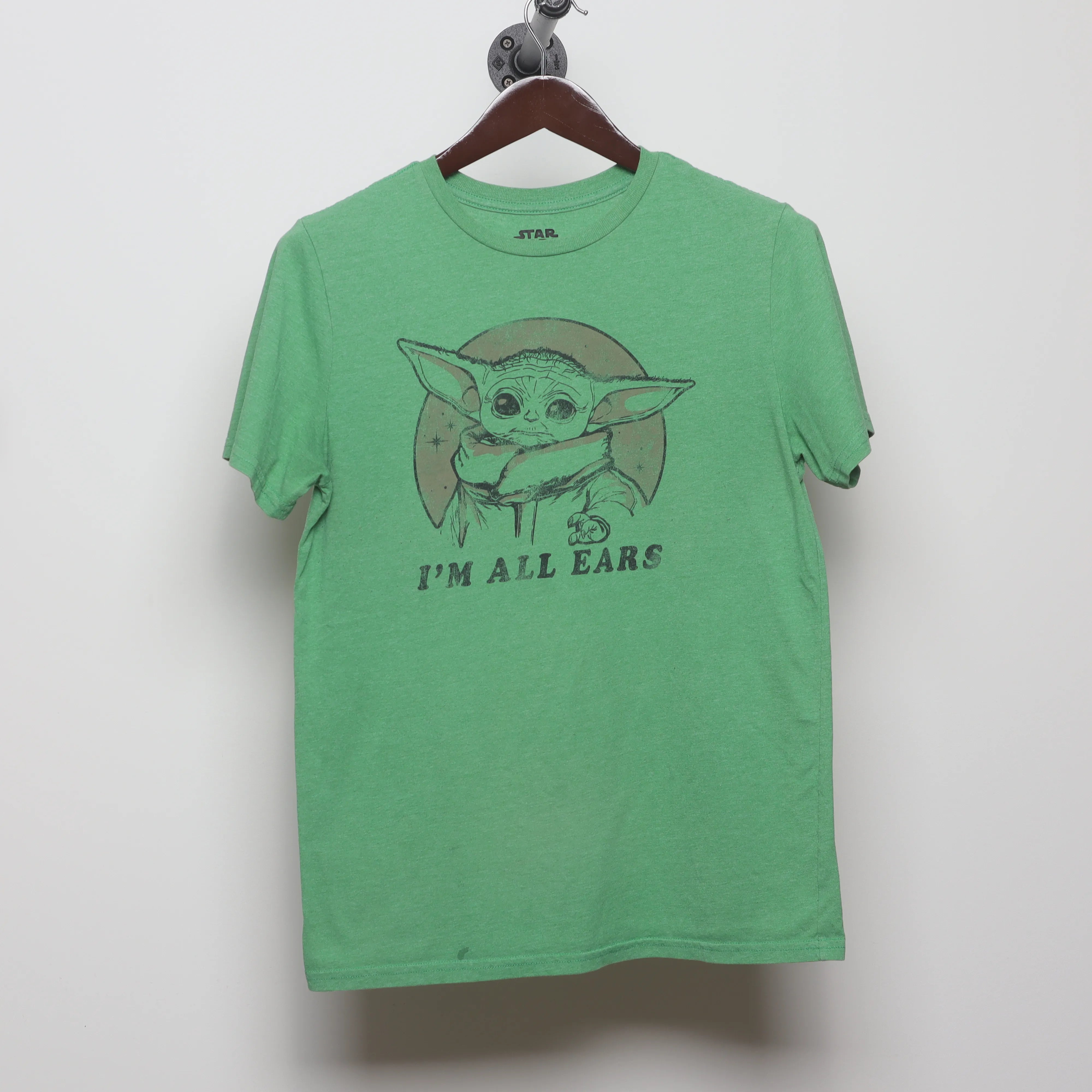 Front view of Vintage 2010s Star Wars Grogu 'I'm All Ears' Tee M