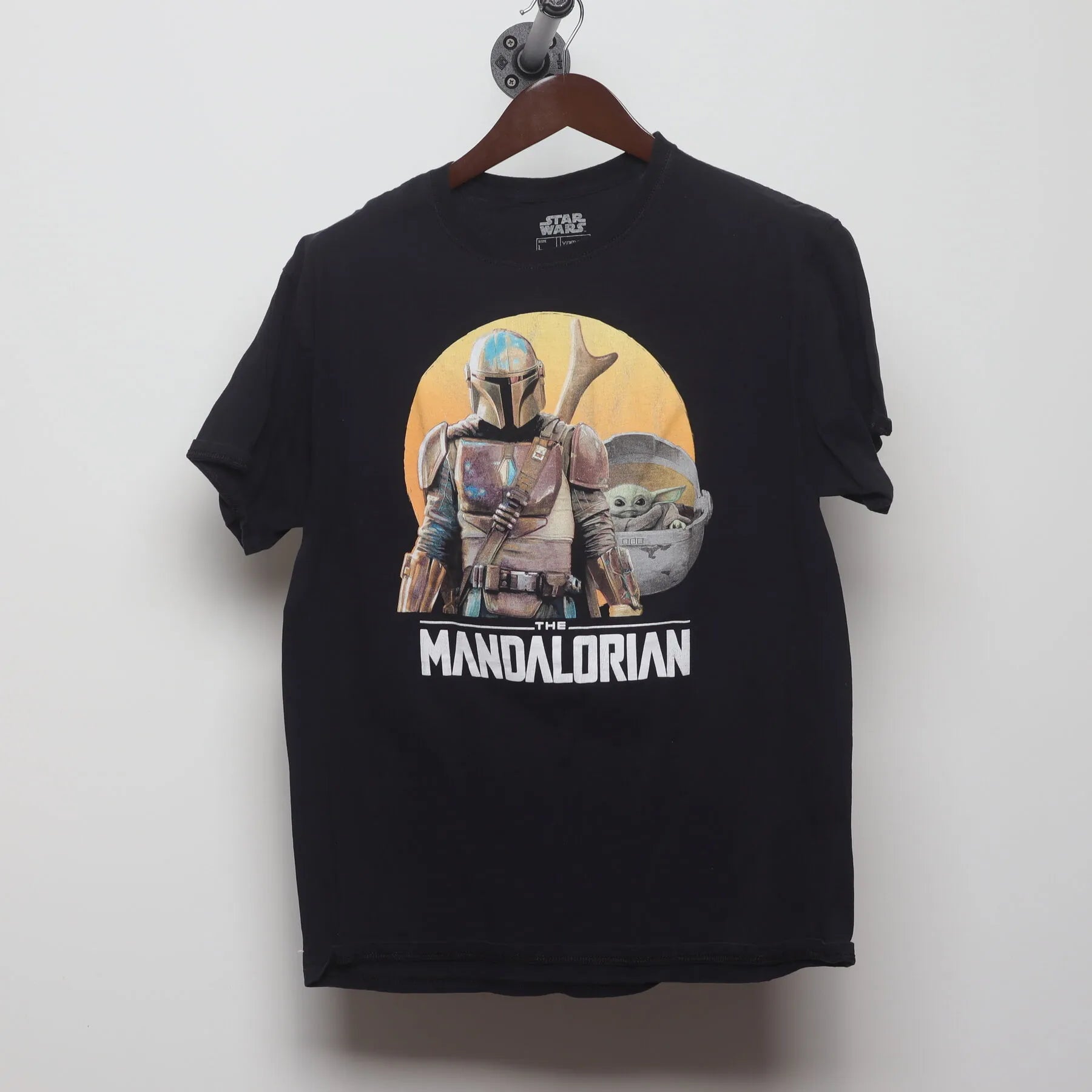 Front view of Vintage 2010s Star Wars "The Mandalorian and The Child" T-Shirt - M