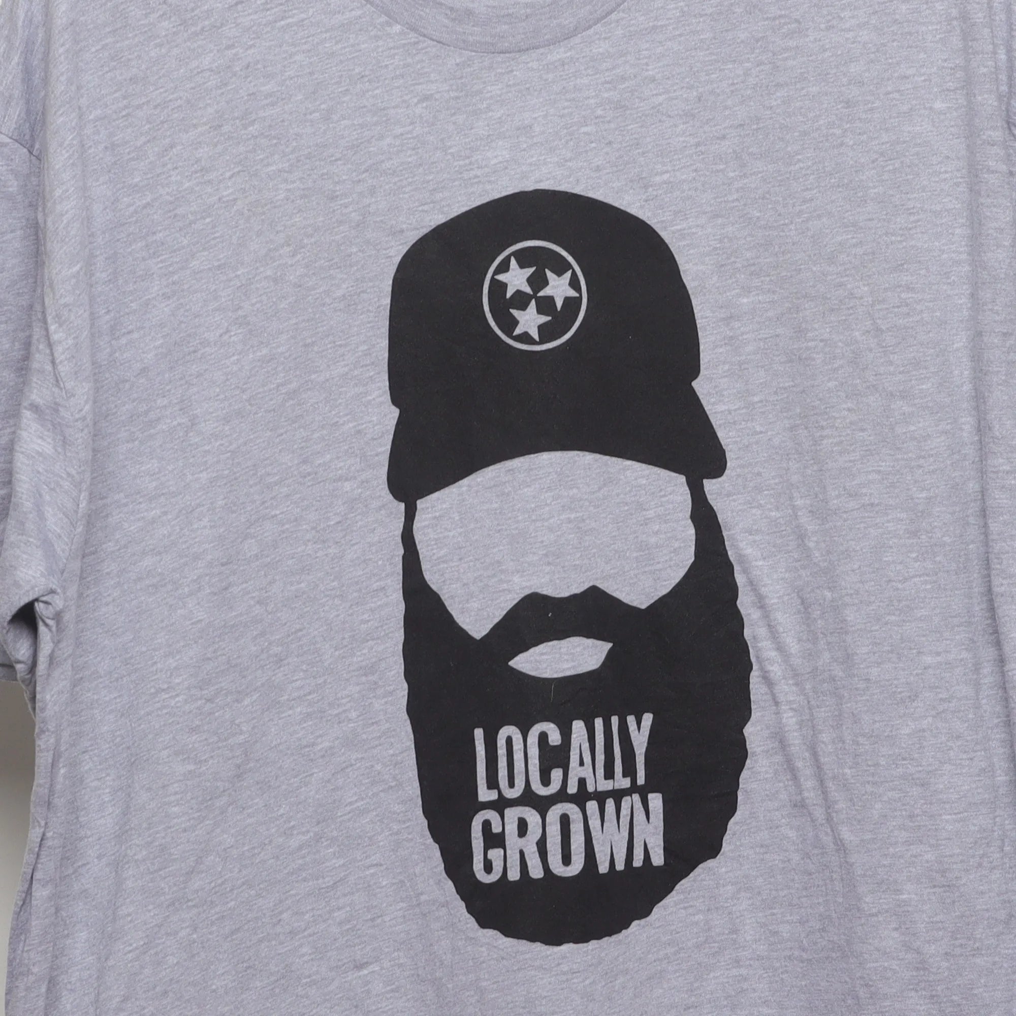 Close-up of the main graphic on the Vintage 2010s TN Locally Grown Beard T-Shirt XL