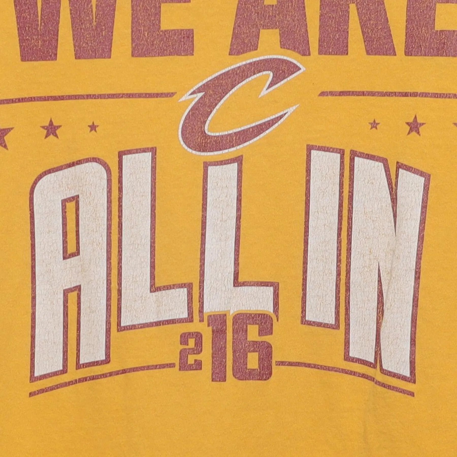 Close-up of the main graphic on the Vintage 2010s Cleveland Cavaliers "We Are All In" T-Shirt - L