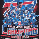 Close-up of the main graphic on the Vintage 2020s Buffalo Bills "2021 AFC East Champions" T-Shirt - XS