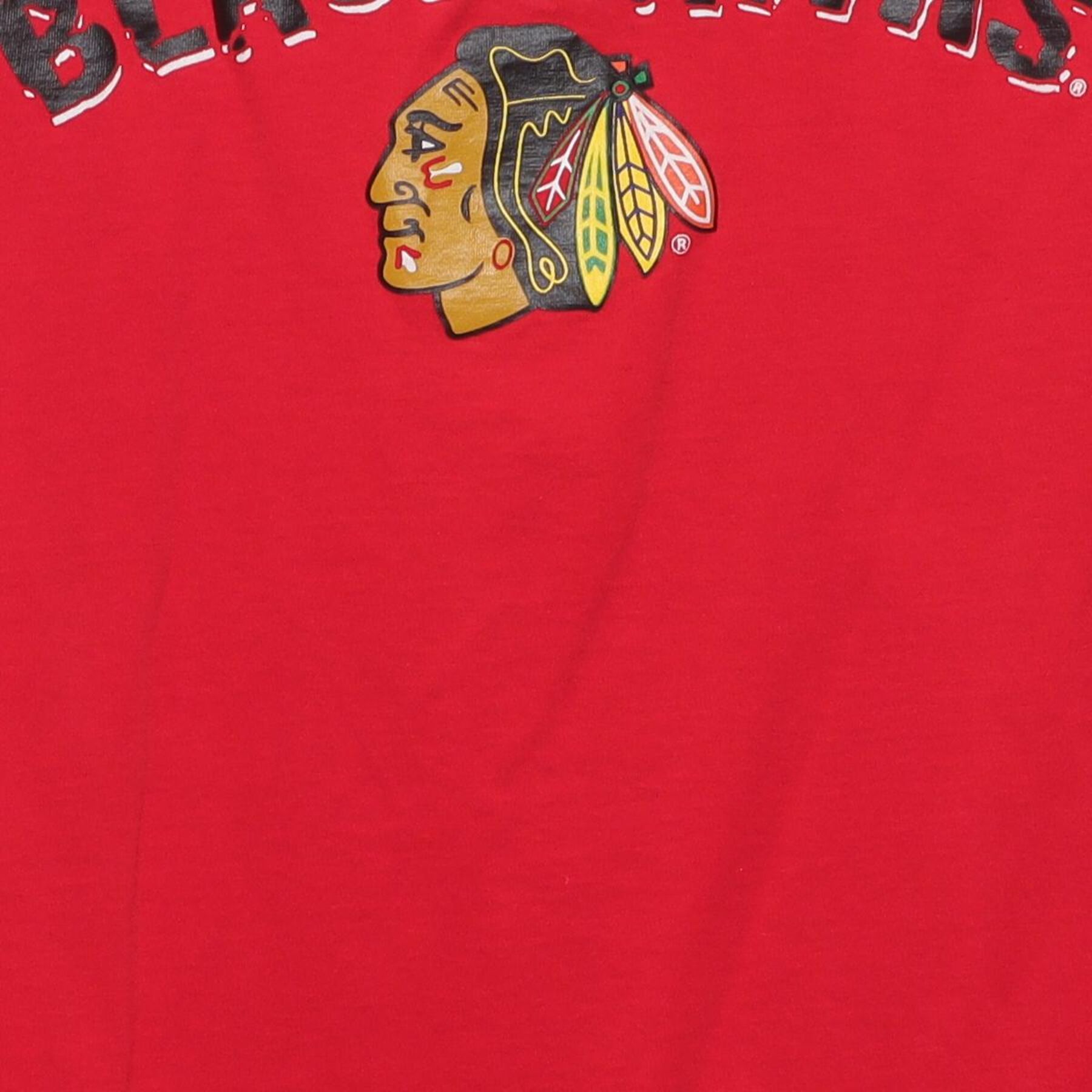 Close-up of the main graphic on the Vintage 1990s Chicago Blackhawks "Team Logo" T-Shirt - M