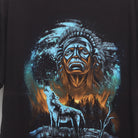 Close-up of the main graphic on the Vintage 90s Howling Wolf Native Chief Graphic T-Shirt L