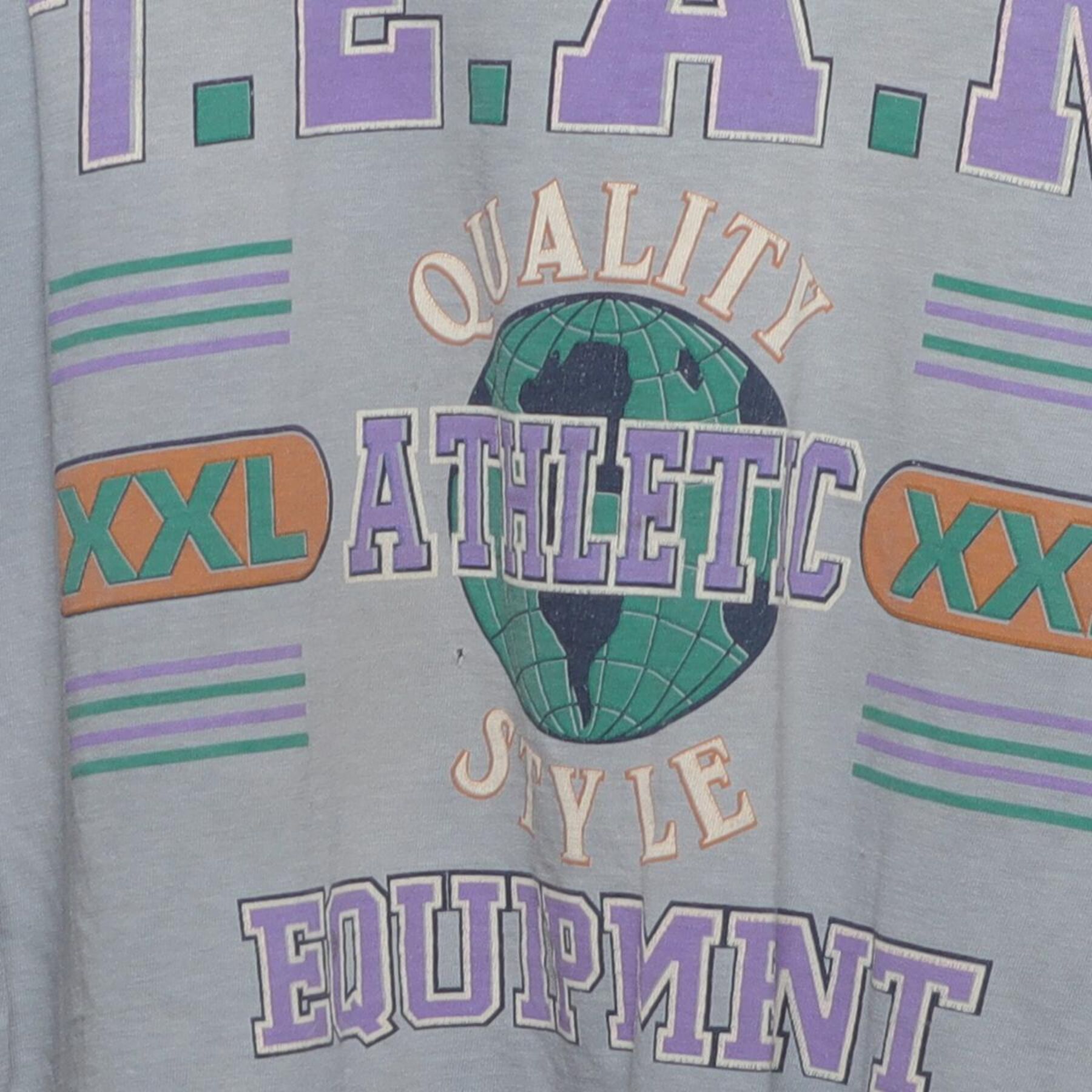Close-up of the main graphic on the Vintage 1990s T.E.A.M. "Athletic Equipment" T-Shirt - XL