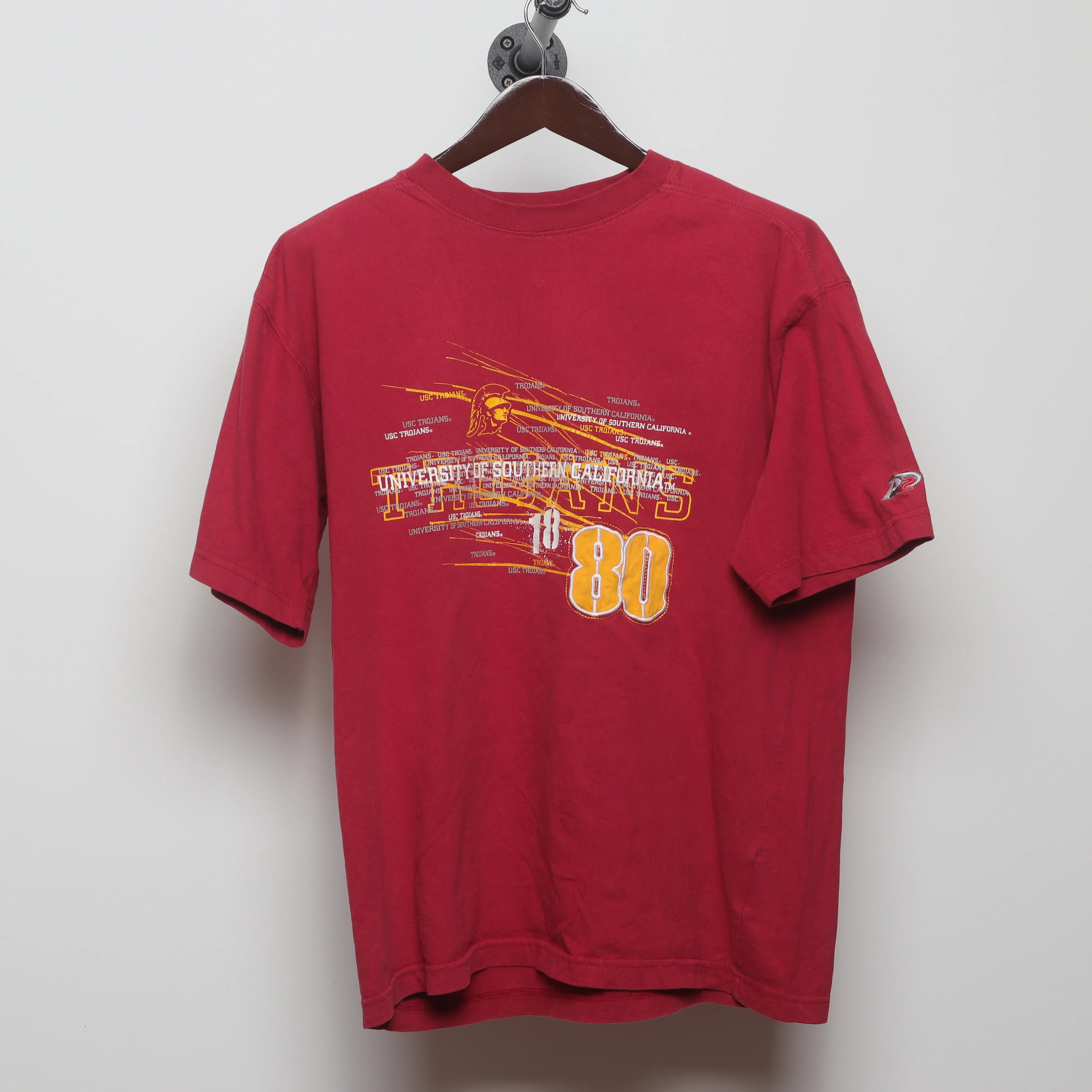 Front view of Vintage 90s USC Trojans Word Cloud Graphic T-Shirt L