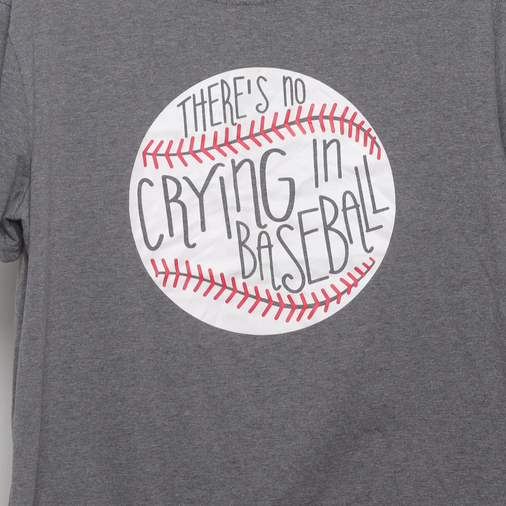 Close-up of the main graphic on the Vintage A League of Their Own Baseball Quote T-Shirt L