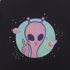 Close-up of the main graphic on the Vintage Alien Peace Sign Space Graphic T-Shirt L