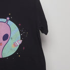 Close-up of the sleeve on the Vintage Alien Peace Sign Space Graphic T-Shirt L
