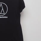 Close-up of the sleeve on the Vintage Audio-Technica Logo Promo T-Shirt S