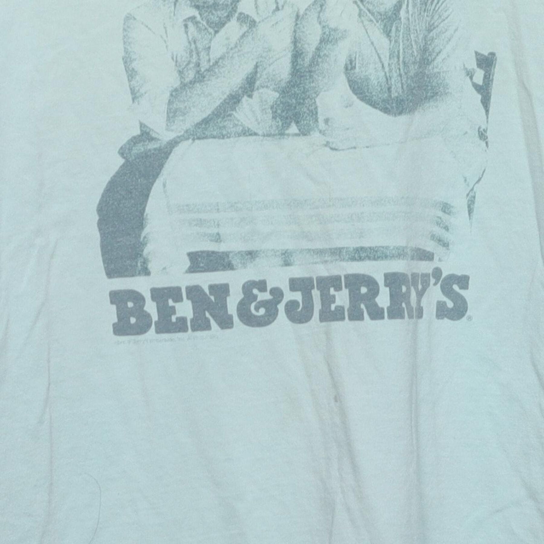 Close-up of the main graphic on the Vintage Y2K Ben & Jerry's "Founders Portrait" T-Shirt - S