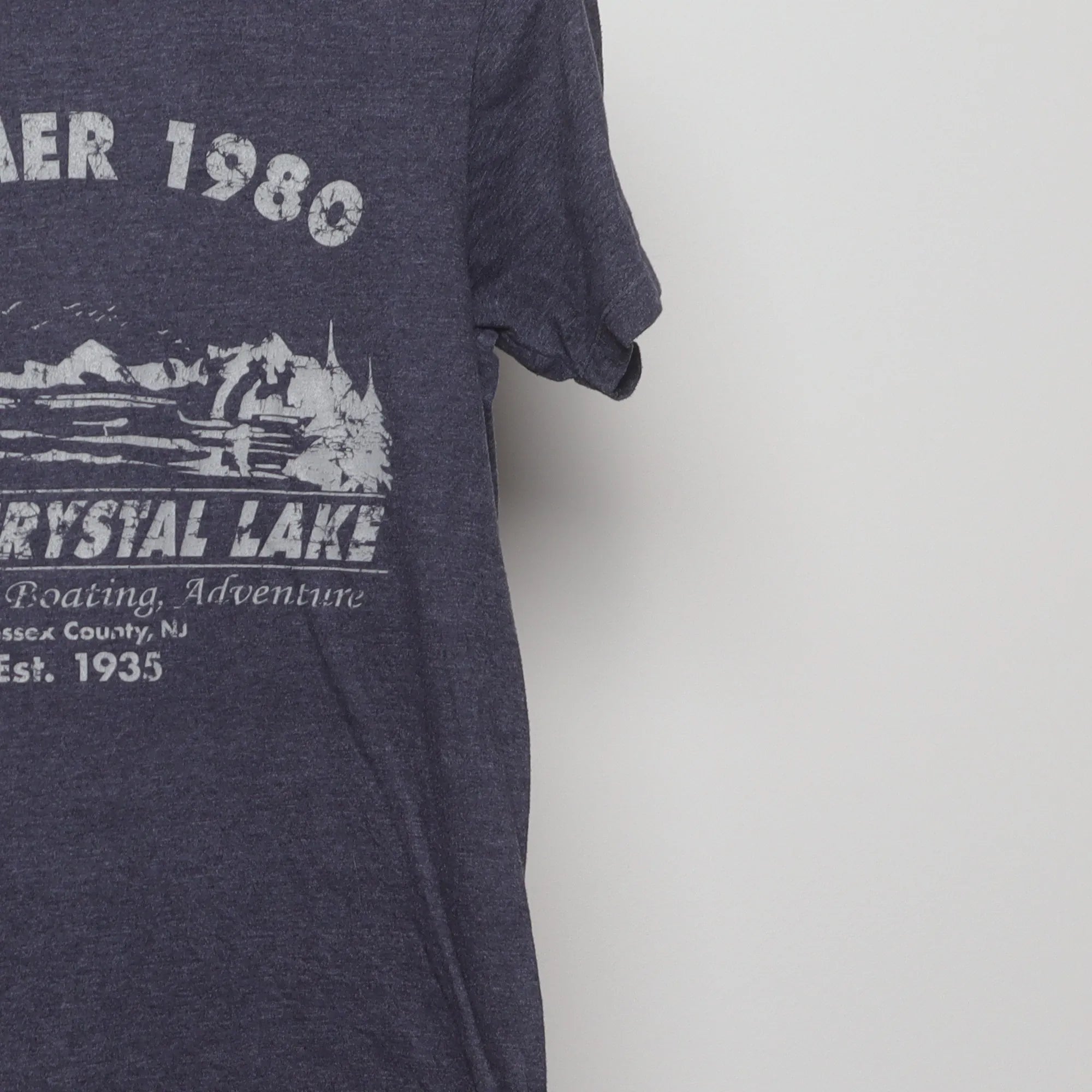 Close-up of the sleeve on the Vintage Camp Crystal Lake Horror Movie T-Shirt S