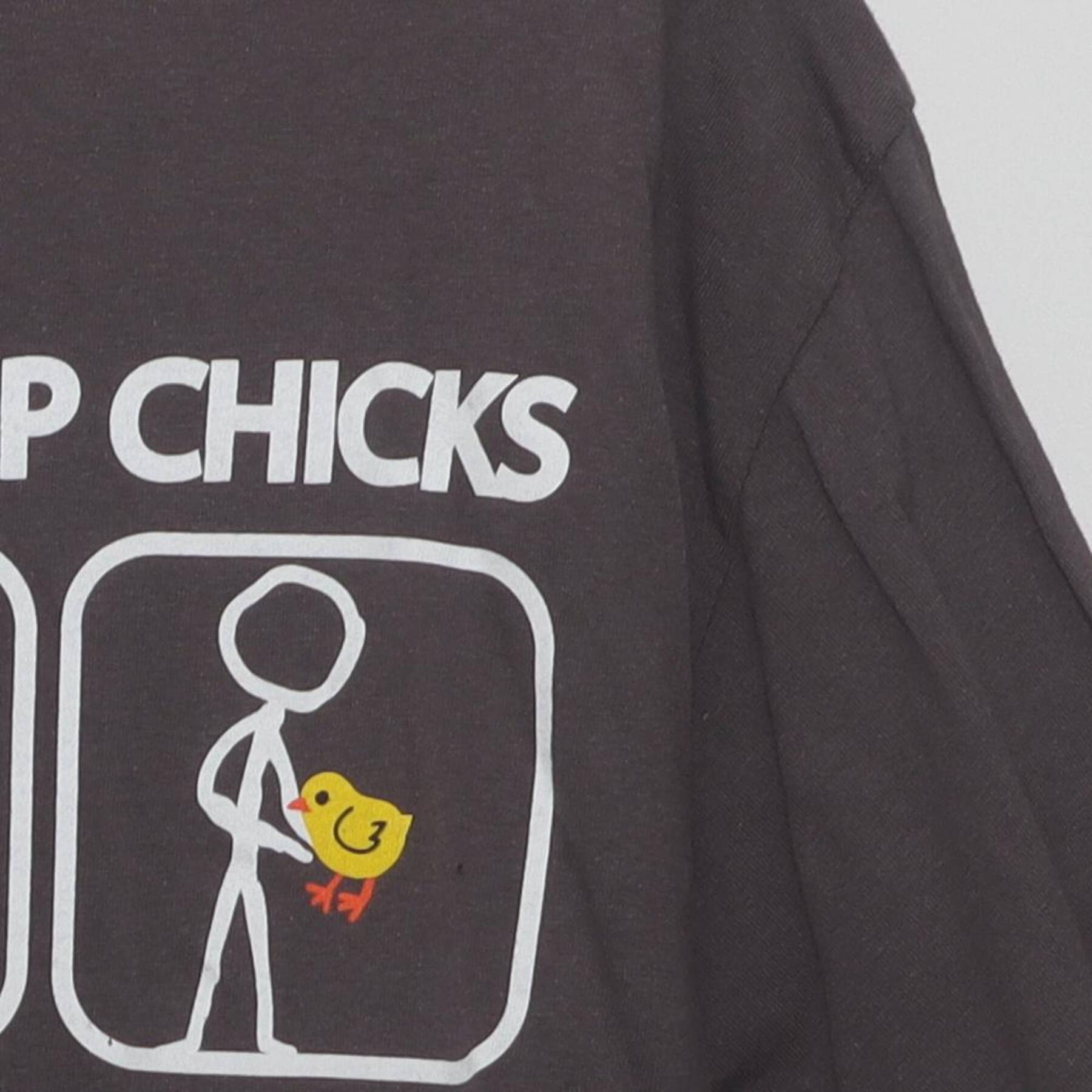 Close-up of the Right sleeve on the Vintage Y2K Ripple Junction "How To Pick Up Chicks" T-Shirt - M