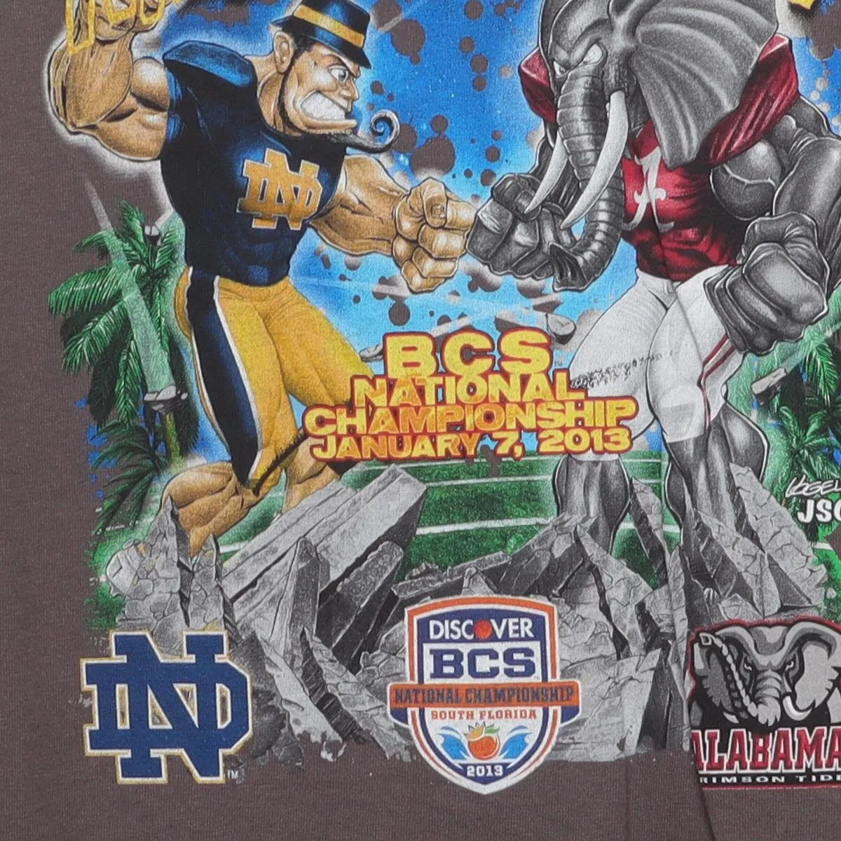 Close-up of the main graphic on the Vintage Modern BCS National Championship "Melee In Miami" T-Shirt - S