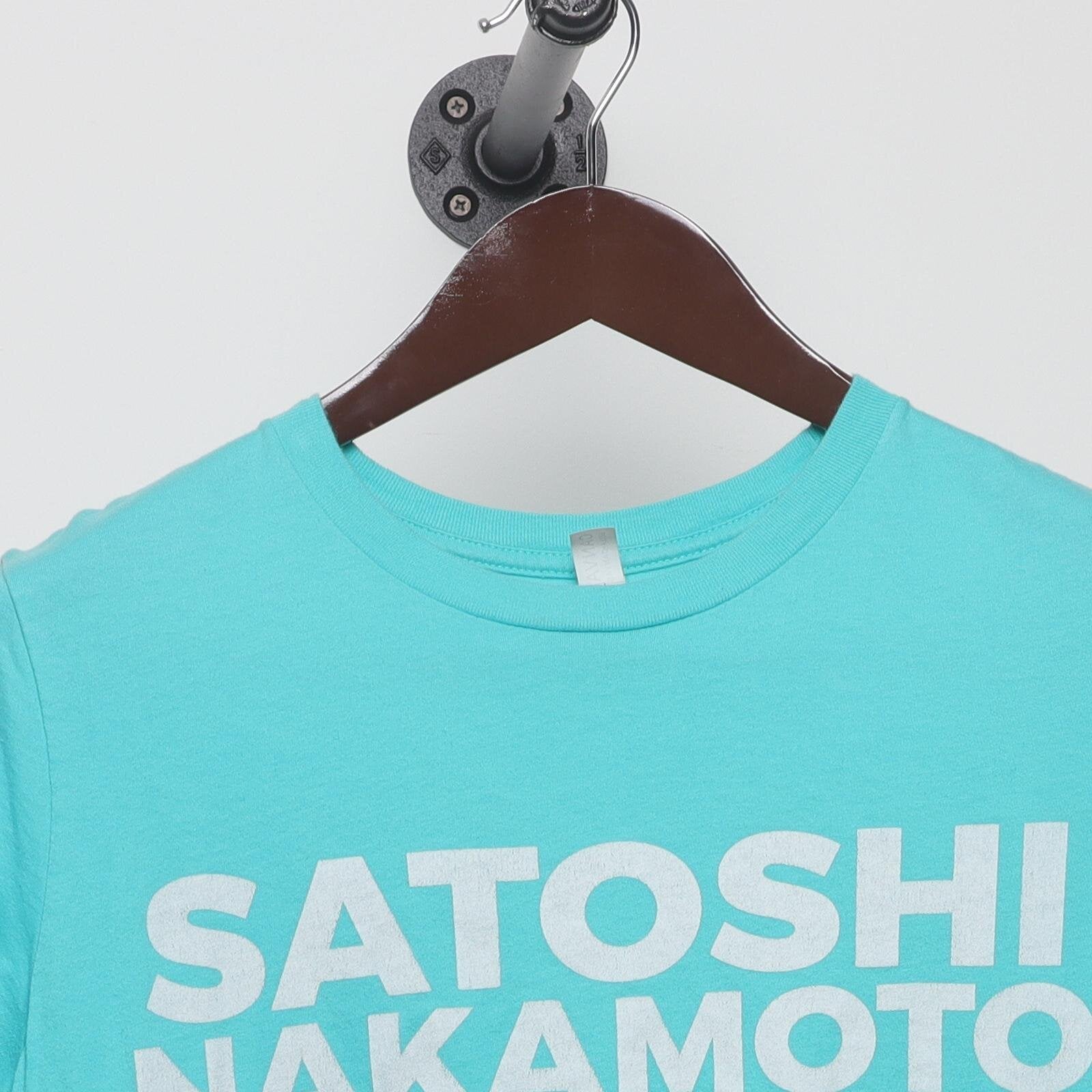 Close-up of the collar and tag on the Vintage Modern Bitcoin Magazine "Satoshi Nakamoto" T-Shirt - S