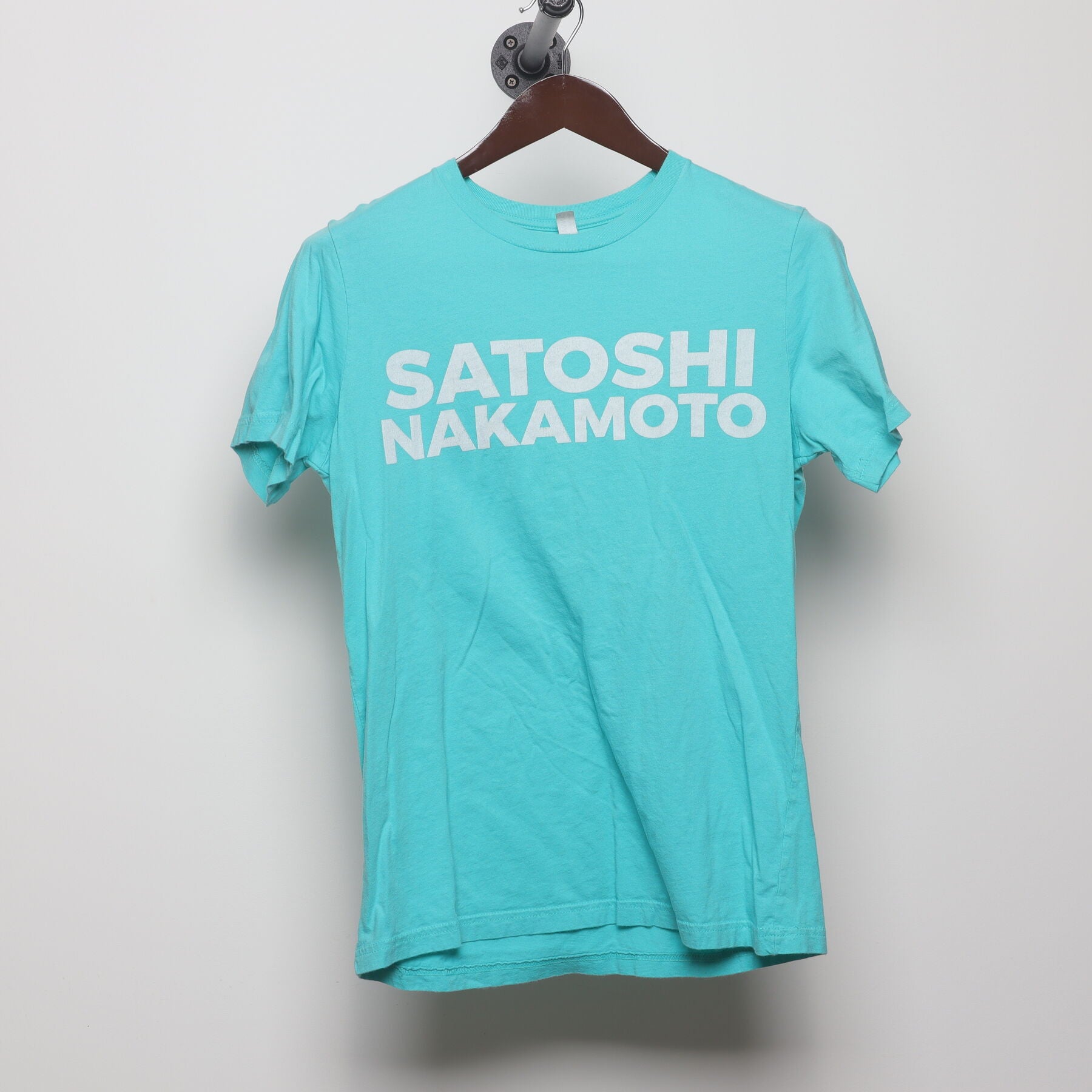Front view of Vintage Modern Bitcoin Magazine "Satoshi Nakamoto" T-Shirt - S