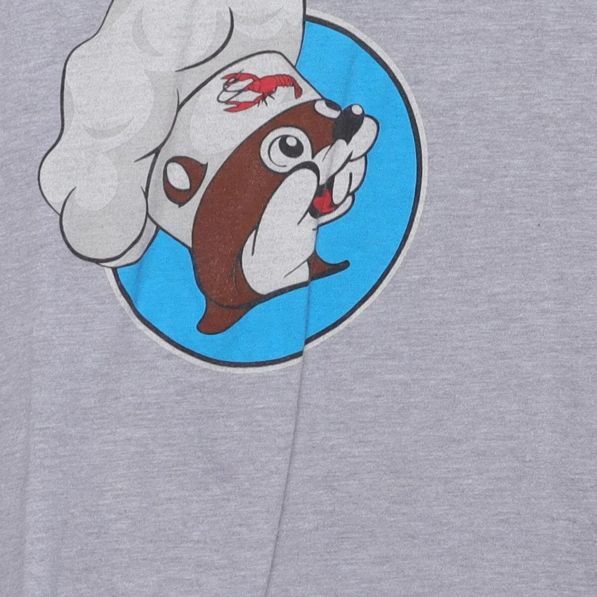 Close-up of the main graphic on the Vintage Modern Buc-ee's "Never Eat Bayou Self" T-Shirt - XL