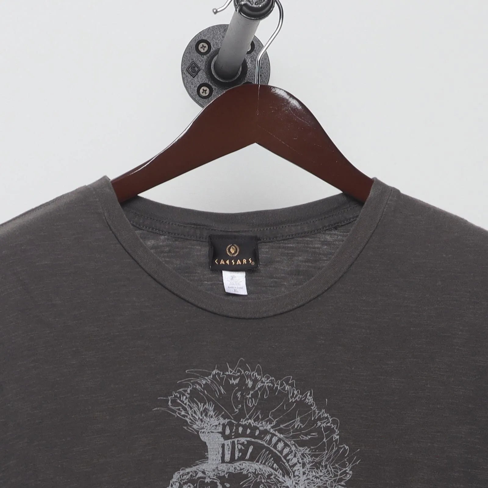 Close-up of the collar and tag on the Vintage Modern Caesars "Roman Helmet" T-Shirt - L