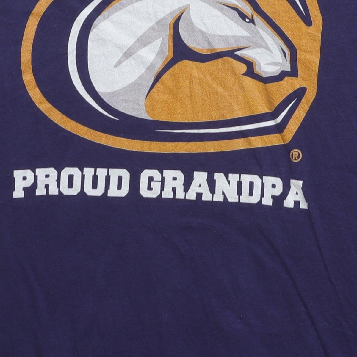 Close-up of the main graphic on the Vintage Modern Cal Poly Mustangs "Proud Grandpa" T-Shirt - M