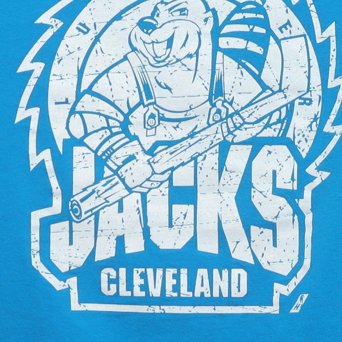 Close-up of the main graphic on the Vintage Modern Cleveland Lumberjacks "IHL Hockey" T-Shirt - M