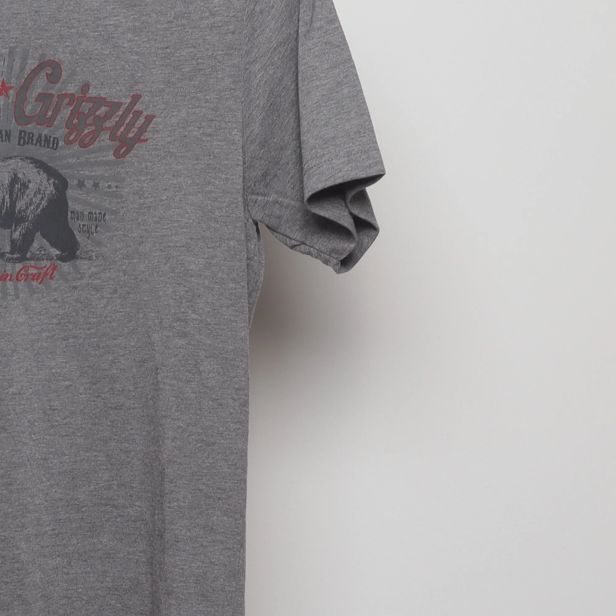 Close-up of the sleeve on the Vintage Modern Dakota Grizzly Bear Graphic Tee M