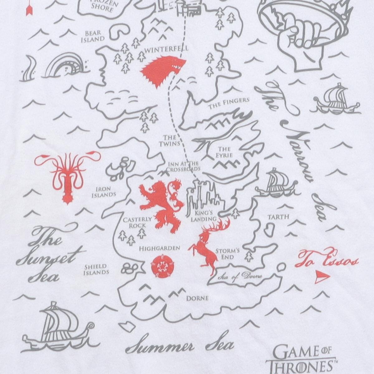 Close-up of the main graphic on the Vintage Modern Game of Thrones "Westeros Map" T-Shirt - L