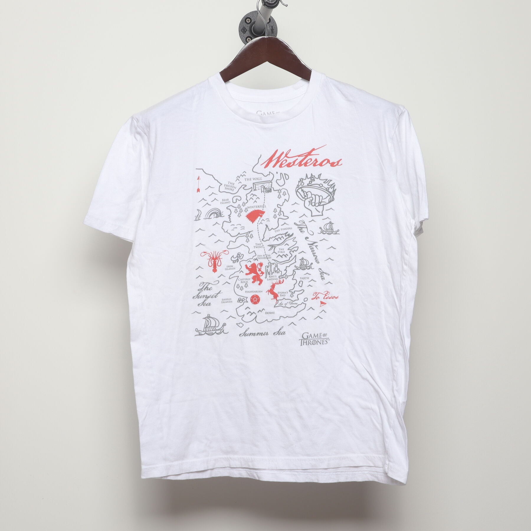 Front view of Vintage Modern Game of Thrones "Westeros Map" T-Shirt - L