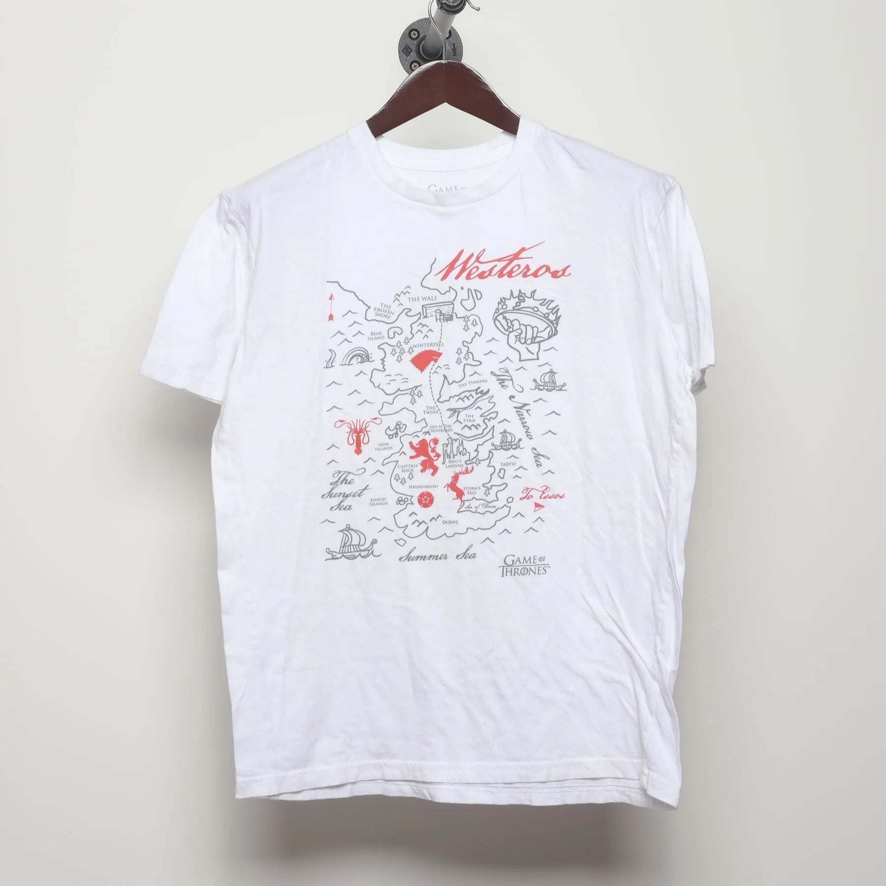 Front view of Vintage Modern Game of Thrones "Westeros Map" T-Shirt - L