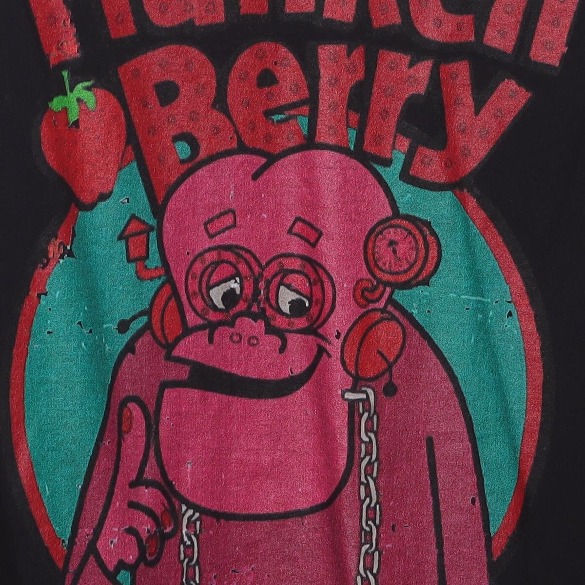 Close-up of the main graphic on the Vintage Modern General Mills "Franken Berry" T-Shirt - L