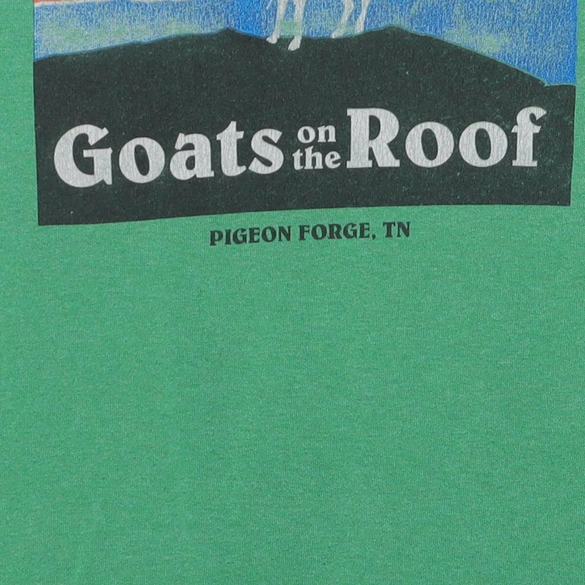 Close-up of the main graphic on the Vintage Modern Goats on the Roof "Smoky Mountains Attraction" T-Shirt - M