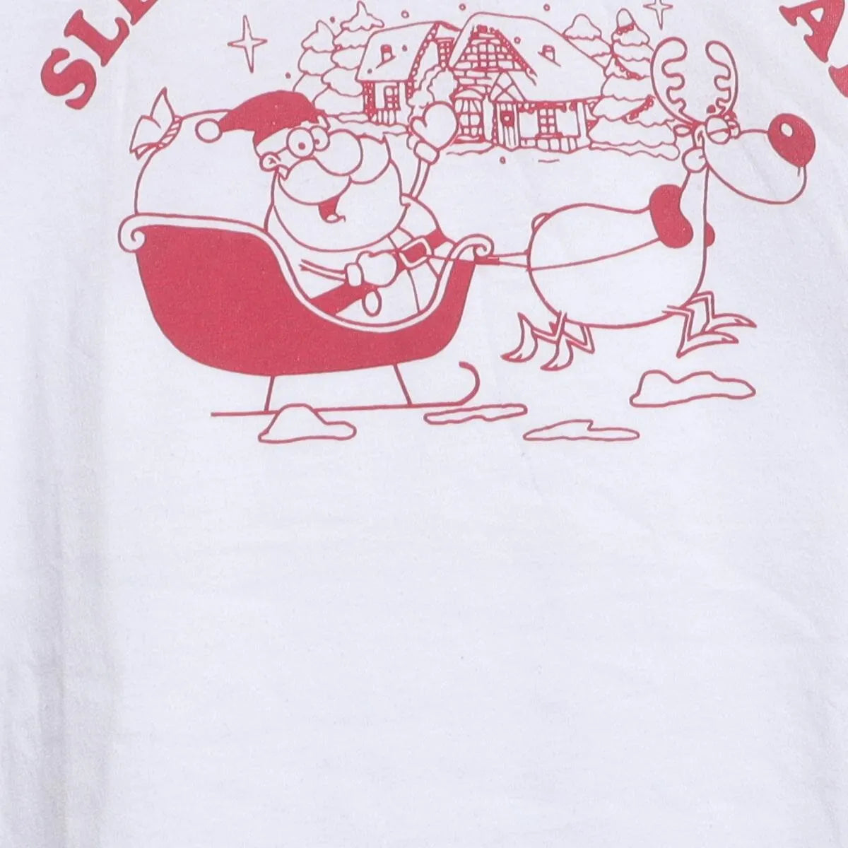 Close-up of the main graphic on the Vintage Modern Holiday "Sleighing All Day" T-Shirt - M