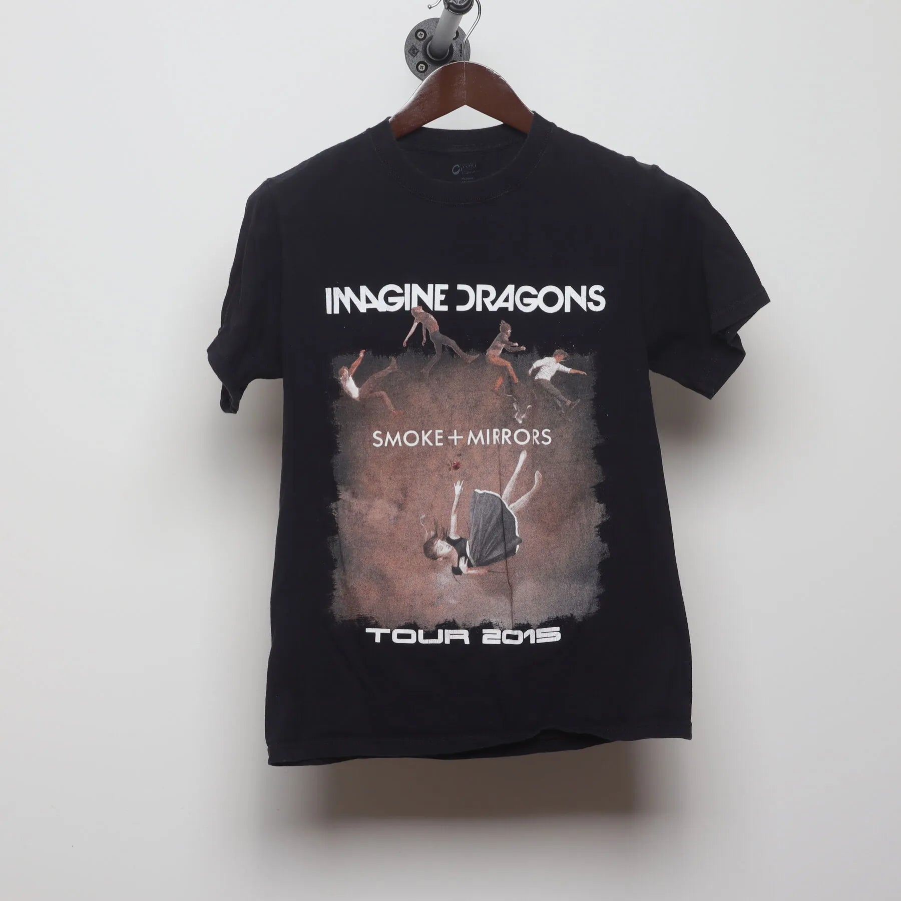 Front view of Vintage Modern Imagine Dragons "Smoke + Mirrors Tour 2015" T-Shirt - XS
