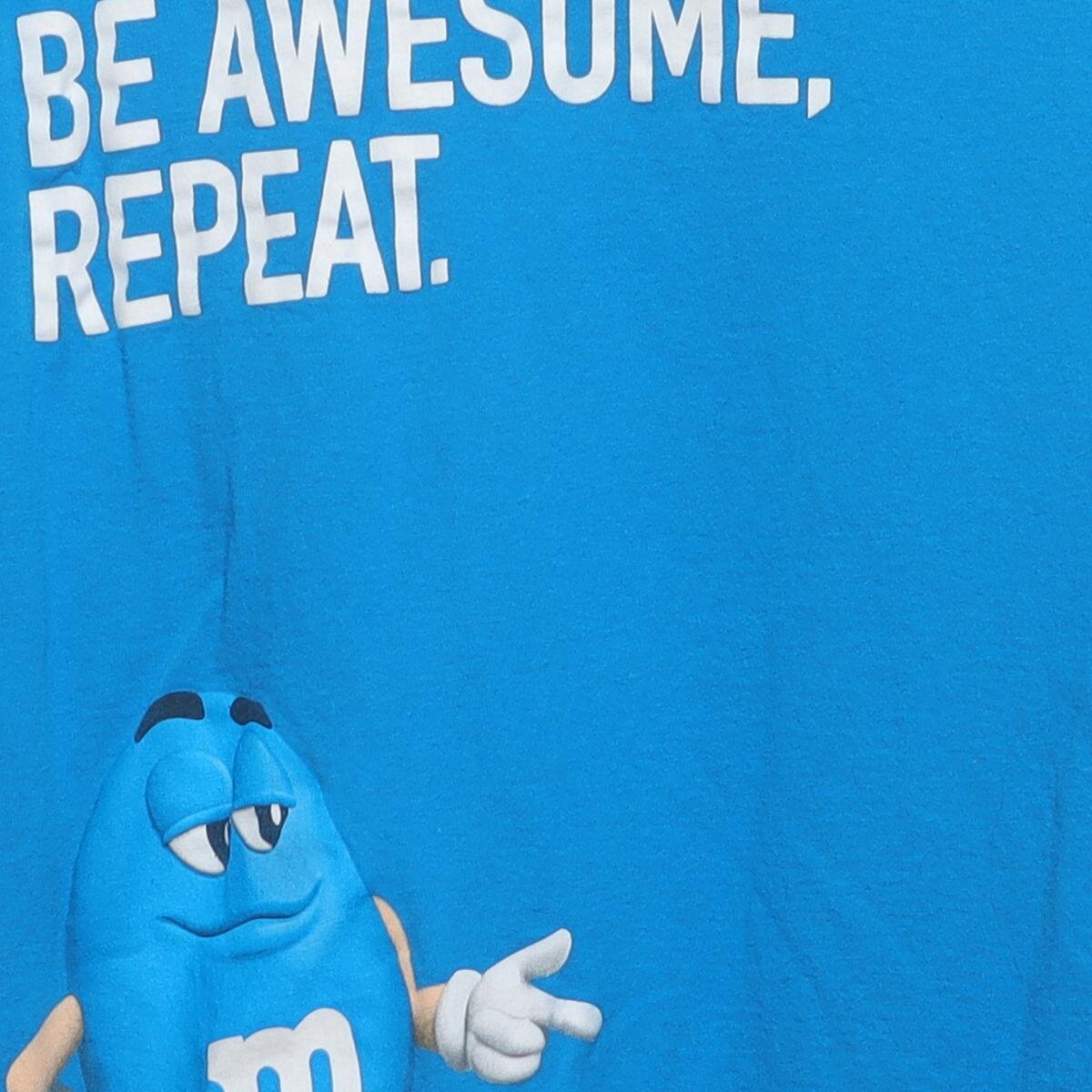 Close-up of the main graphic on the Vintage Modern M&M's "Wake Up. Be Awesome. Repeat." T-Shirt - XL
