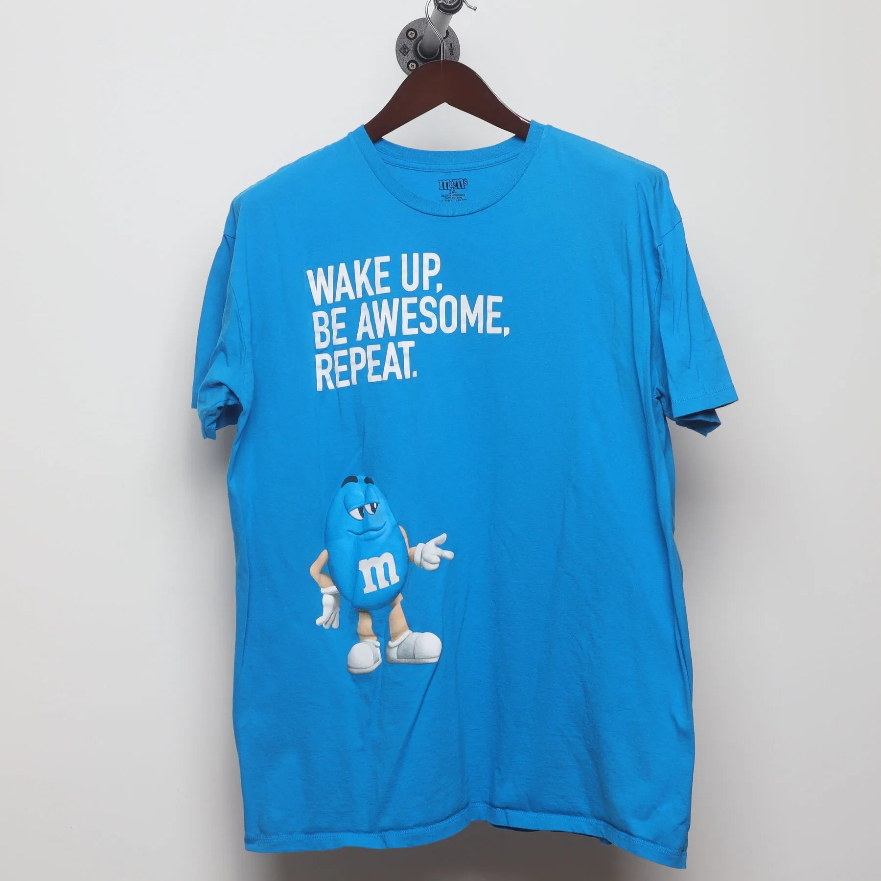 Front view of Vintage Modern M&M's "Wake Up. Be Awesome. Repeat." T-Shirt - XL