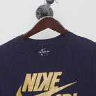 Close-up of the collar and tag on the Vintage Modern Nike "BSBL Gold Foil" T-Shirt - S