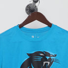 Close-up of the collar and tag on the Vintage Modern Nike Carolina Panthers "Team Logo" T-Shirt - L